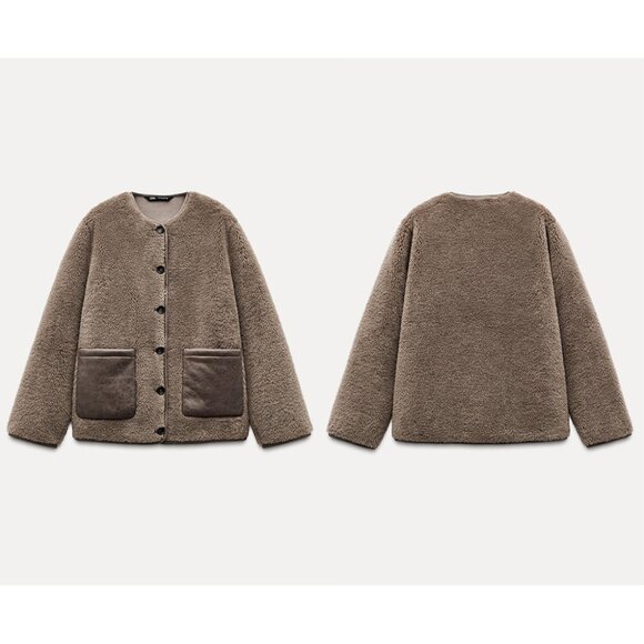 NEW ZARA faux shearling jacket 3362 size M - Picture 2 of 3